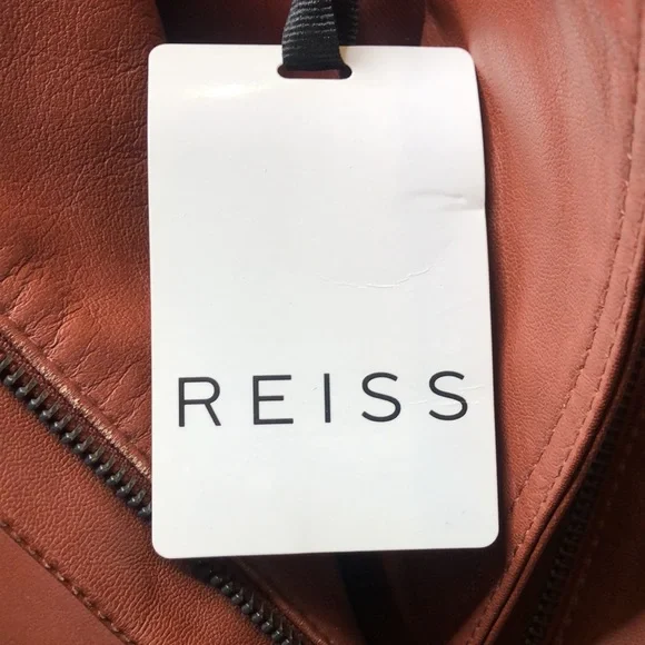 Reiss Cognac Brown Banksy Leather Biker Jacket - Picture 10 of 12